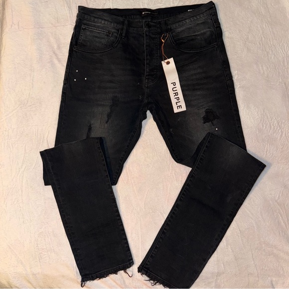 Men’s size 34 Purple Brand P002 Black Repair Slim Black Denim Jeans distressed